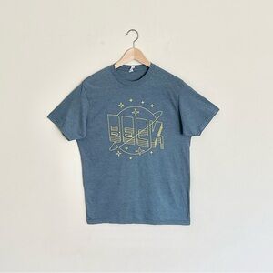 Beck Stars Planet Font Graphic Blue Concert Tour T Shirt Adult size Medium